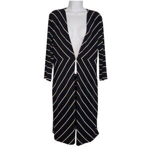 Travelers by Chicos Duster Navy Blue Stripe Nautical Resort Cruise Size 1 M/8